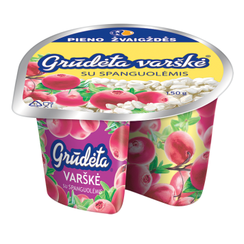 „Grūdėta” varškė su spanguolėmis